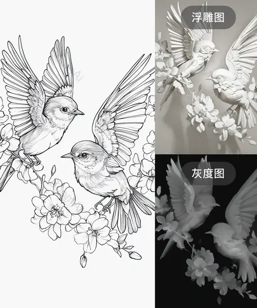 线稿丨图片生成浮雕丨灰度图